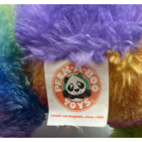 13”Peekaboo Toys Rainbow Colors Colorblock Panda Bear Sparkle Eyes Plush Toy - Picture 3 of 5